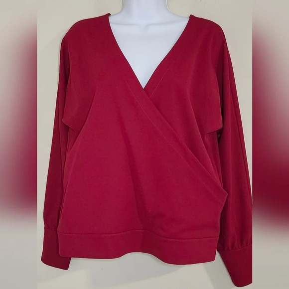 Ann Taylor Top Women's Size Small Maroon Wrap Long Sleeve Career Academia - Picture 1 of 10